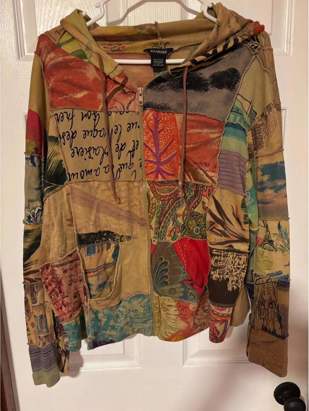 Raakhee Boho Patchwork Vintage Hoodie Size 1X Made in India GUC